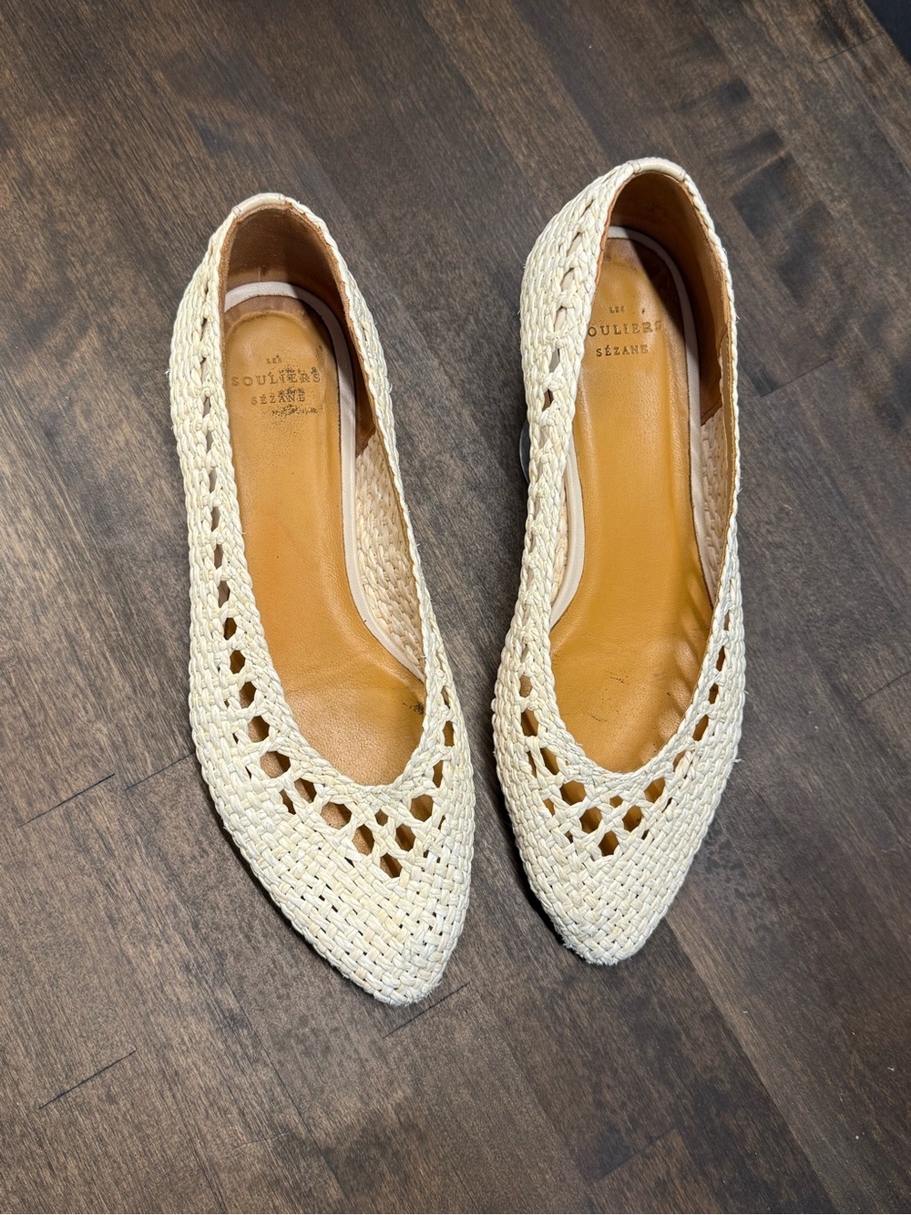 Sezane Woven Ballet Flats EU39 US8 Ivory Raffia Leather Minimal Chic - Picture 4 of 7